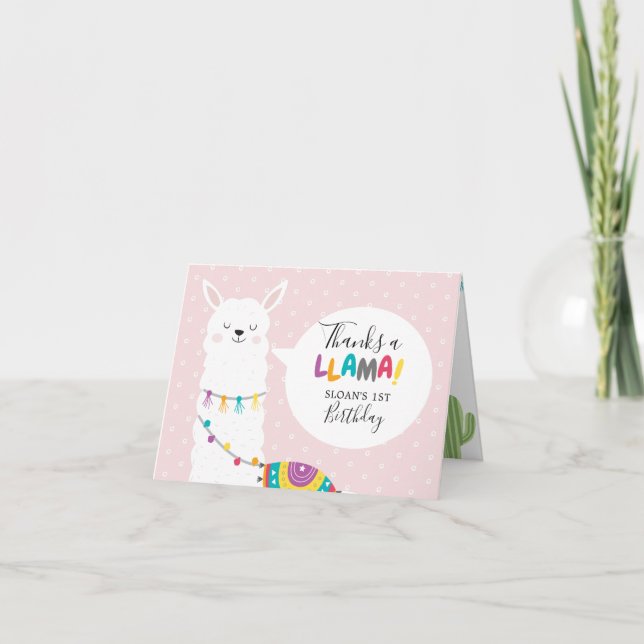 Carte Merci photo Llama Cactus rose pâle (Devant)