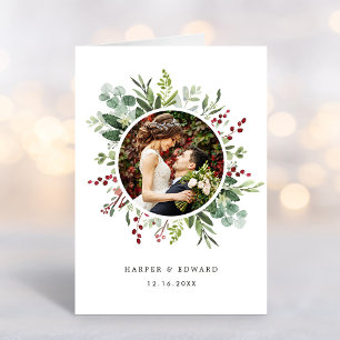 Carte Merci photo Mariage de Noël botanique plié