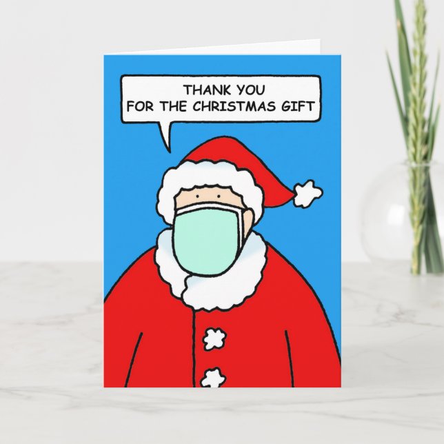 Carte Merci pour le cadeau de Noël Père Noël en facemask (Devant)