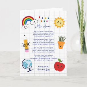 Carte merci professeur Appréciation poème nuage arc-en-c