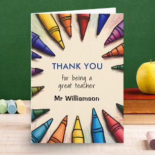 Carte Merci Professeur Crayons Colorés Personnalisés