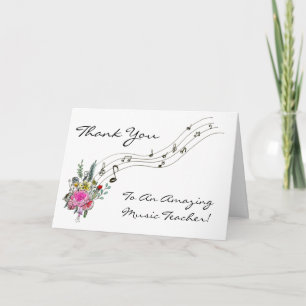 Carte Merci Professeur de Musique, Fleurs et Notes de Mu