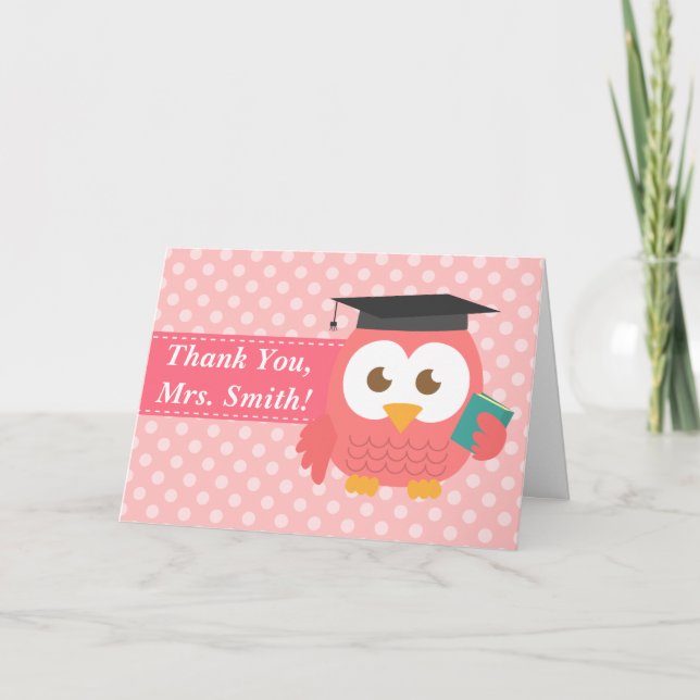 Carte Merci Professeur, Professeur Hibou, Points Roses à (Devant)