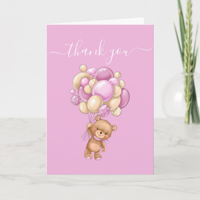 Carte Merci rose Teddy Merveilleux Ballons (Devant)