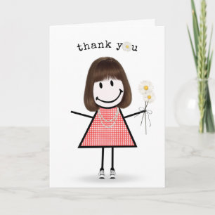 Carte Merci Stick Figure Girl avec marguerites
