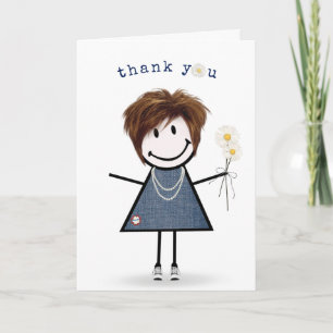 Carte Merci Stick Figure Girl avec marguerites