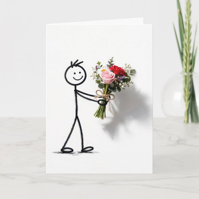 Carte Merci Stickman avec bouquet de roses (Devant)