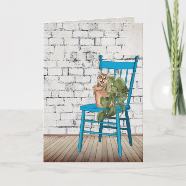 Carte Merci Tabby Chat en Plante pointillé (Devant)