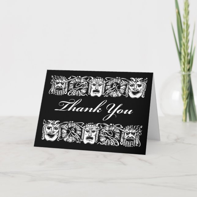 Carte Merci, Thème Masque De Théâtre, Blanc À L'Intérieu (Devant)