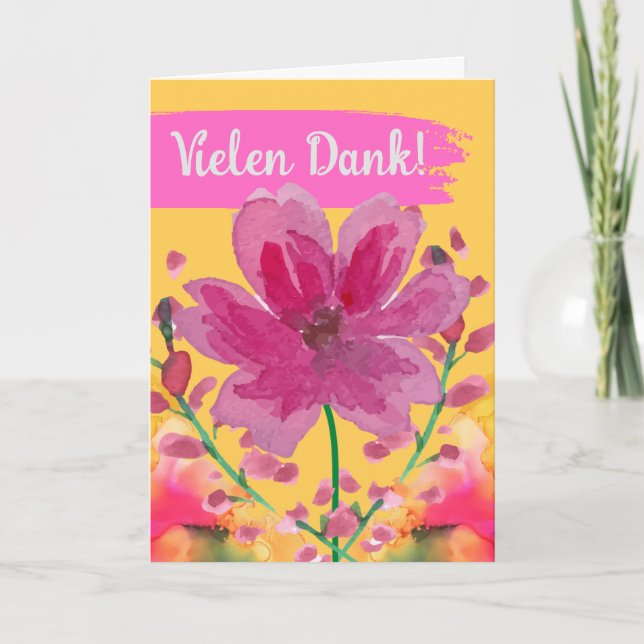 Carte Merci très en allemand Fleurs aquarelles (Devant)