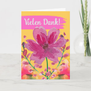 Carte Merci très en allemand Fleurs aquarelles