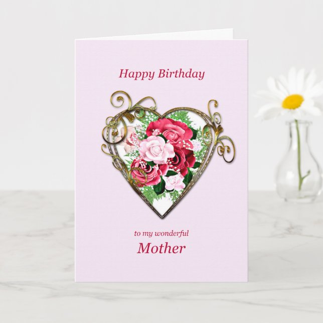 Carte Mère Anniversaire Antique Roses peints (Petite plante)