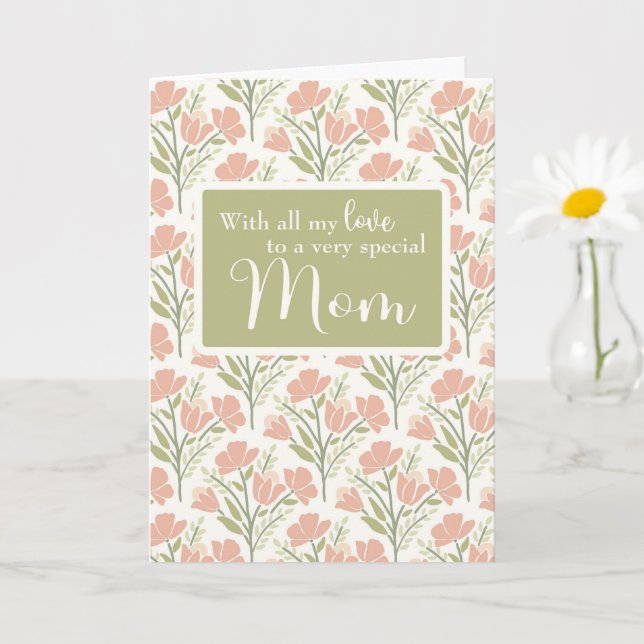 Carte Mère Anniversaire Motif rose (Petite plante)