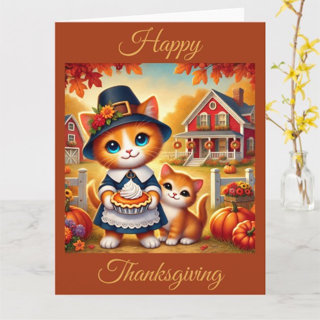 Carte Mère Chat et Kitten Profitez de Thanksgiving (Fleur jaune)