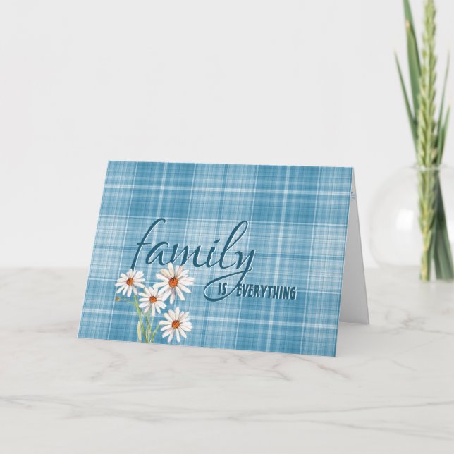 Carte Mère en-belle marguerite sur aqua plaid anniversai (Devant)