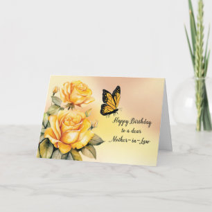 Carte Mère en droit Anniversaire Roses jaunes avec Papil