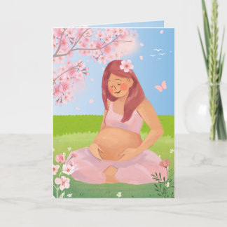 Carte Mère enceinte pastel charmante dans la nature Mère