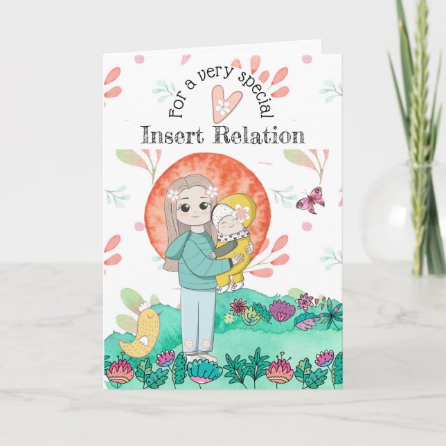 Carte Mère enfant Jardin whimsal printemps art oiseau bé (Devant)