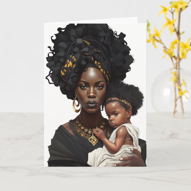 Carte mère et bébé afro-américain, carte de fête d (Fleur jaune)