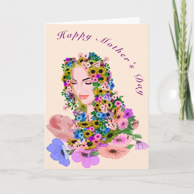 Carte mère et bébé Fête des mères avec fleurs (Devant)
