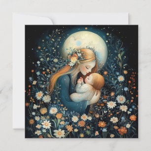 Carte Mère et bébé florale enchantante pour la fête des