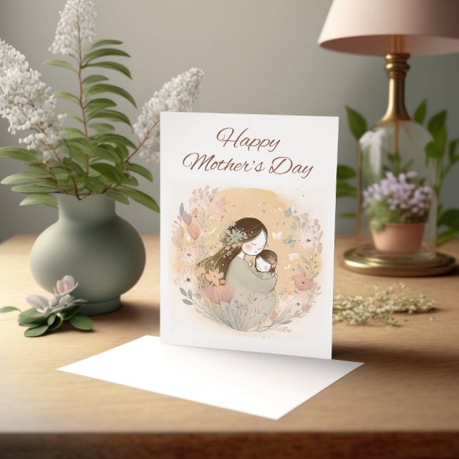 Carte Mère et enfant avec des fleurs d'aquarelle (Créateur téléchargé)