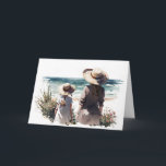Carte Mère et fille pour l'anniversaire de maman<br><div class="desc">Portrait de maman et de fille à la plage dans un effet aquarelle pour l'anniversaire de maman. Le texte peut être modifié.</div>