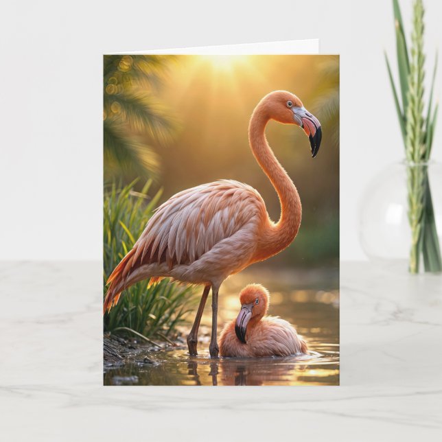 Carte Mère Flamant rose avec poussin (Devant)
