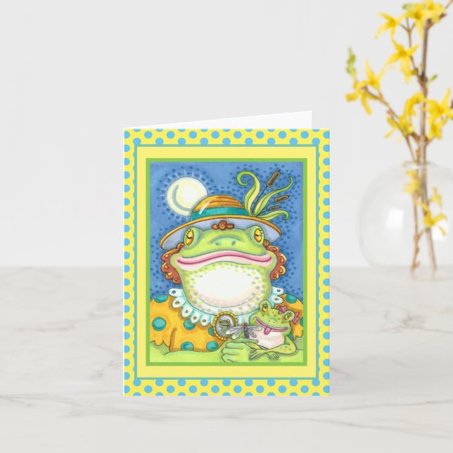 Carte MÈRE FROG & BÉBÉ FROGETT FAMILLE AIMER Funny Blank (Fleur jaune)