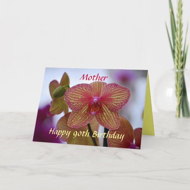 Carte Mère Joyeux 90e Anniversaire Orchidée rayée (Devant)