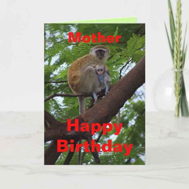 Carte Mère Joyeux anniversaire Mère et enfant singe (Devant)