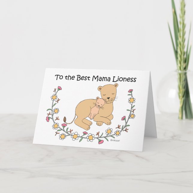 Carte Mère lionne et bébé au meilleur de la maman lionne (Devant)