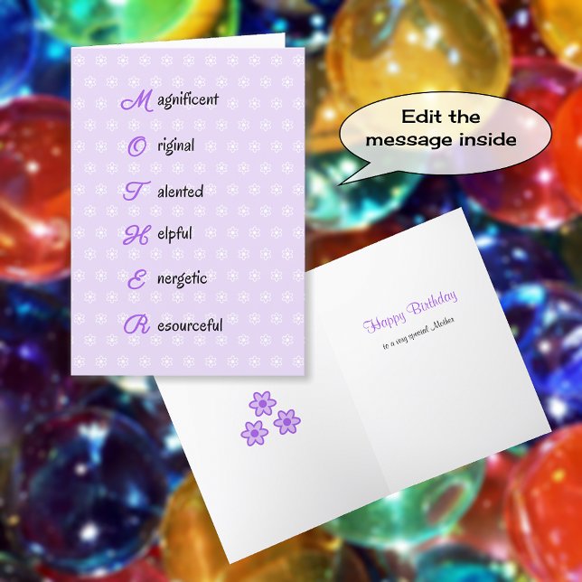 Carte Mère texte d'anniversaire fleurs violet (Créateur téléchargé)