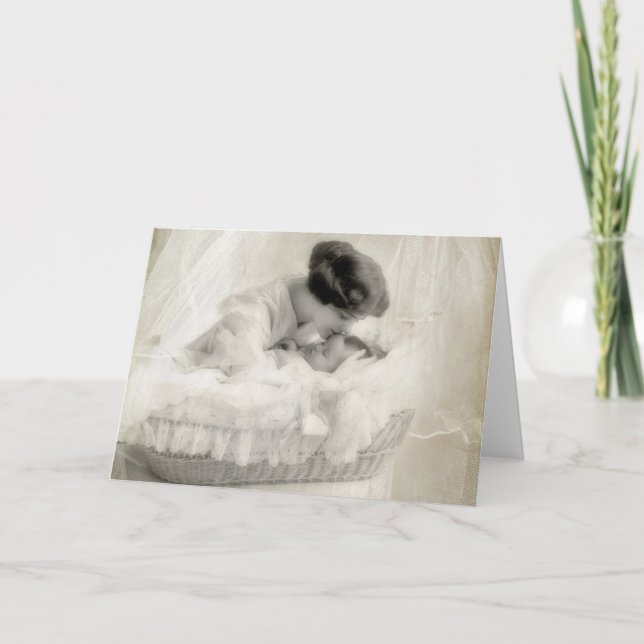 Carte Mère vintage Bébé baisant à Bassinet (Devant)