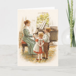 Carte Mère vintage Et Enfants Avec Piano Card