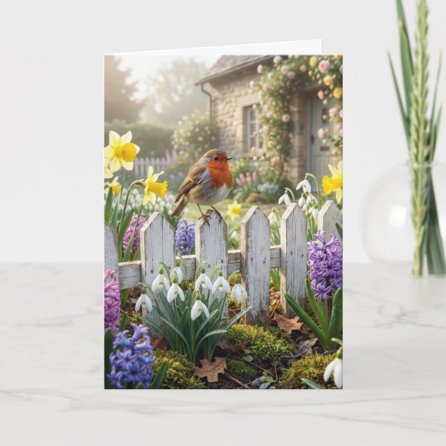 Carte Merle d'anniversaire sur une clôture de jardin (Devant)