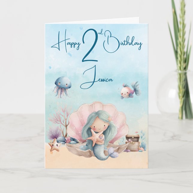 Carte Mermaid 2nd Birthday Folded Greeting Card (Devant)