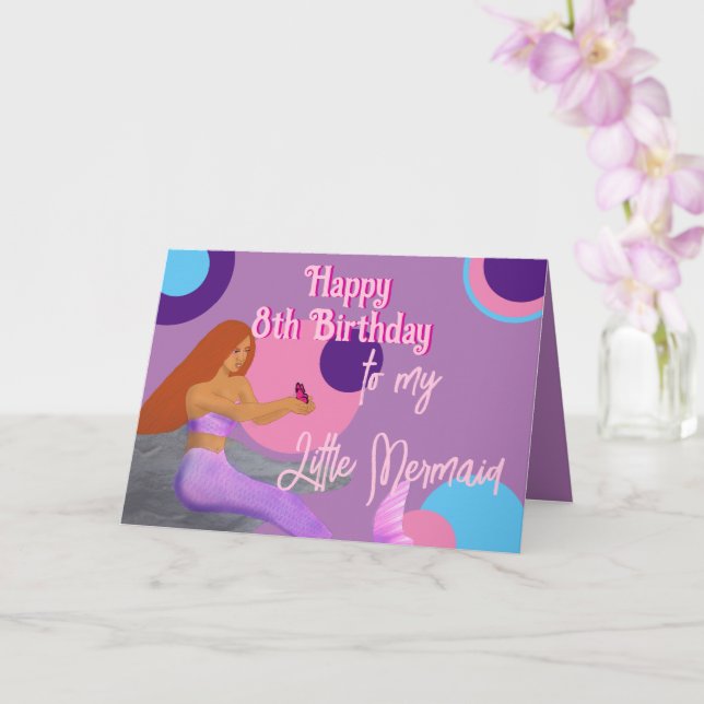 Carte Mermaid 8e anniversaire pour fille (Orchidée)
