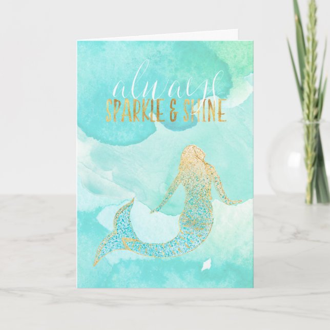 Carte Mermaid Aqua Gold Sparkle (Devant)