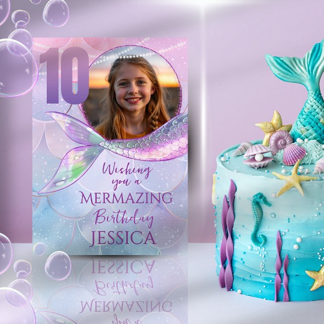 Carte Mermaid One Photo 10th Birthday Card (Créateur téléchargé)