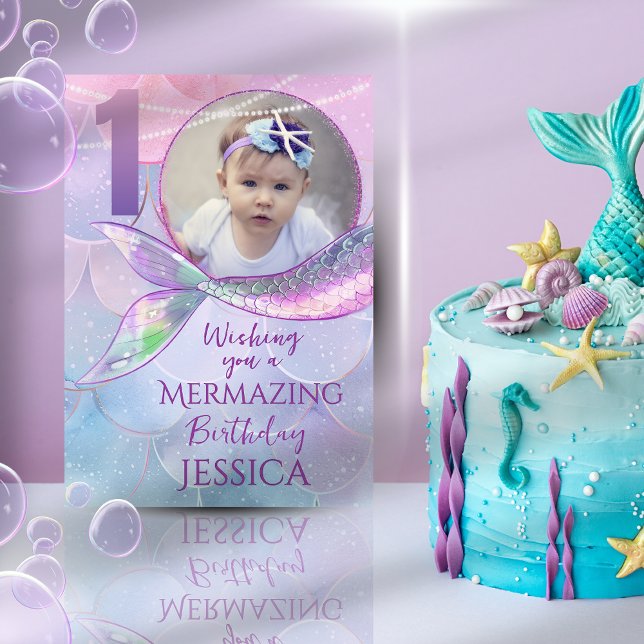 Carte Mermaid One Photo 1st Birthday Card (Créateur téléchargé)