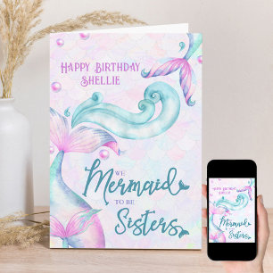 Carte Mermaid to Be Sisters Soeur personnalisée Annivers