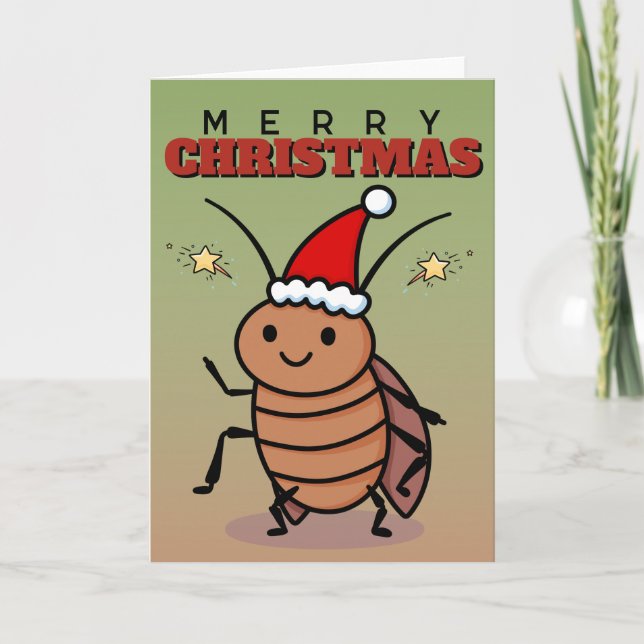 Carte Merr Christmas Cockroach Portant Un Chapeau De Pèr (Devant)