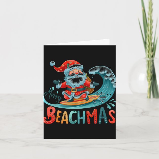 Carte Merry Beachmas Santa Surfing Retro Design T Shirt  (Devant)