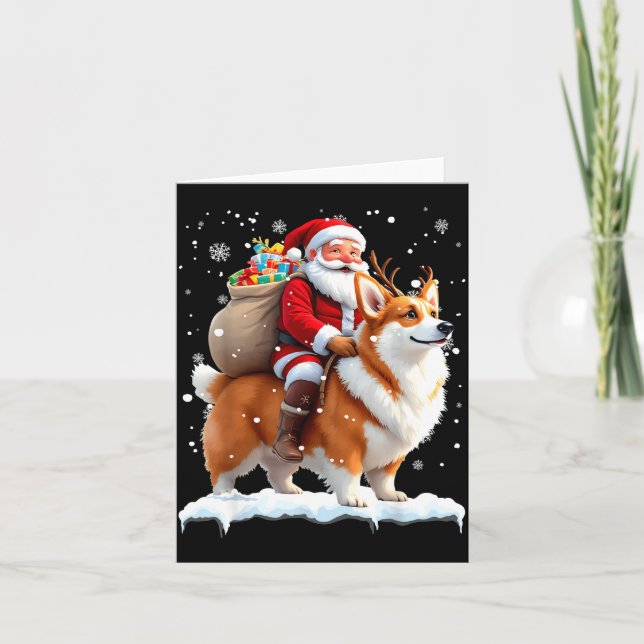 Carte Merry Christmas 2025 Santa Riding Corgi Dog Xmas  (Devant)