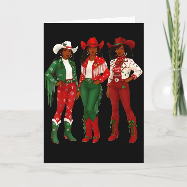 Carte Merry Christmas African American Afro Cowgirl West (Devant)