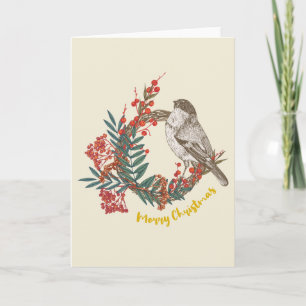 Carte Merry Christmas Bird Wreath