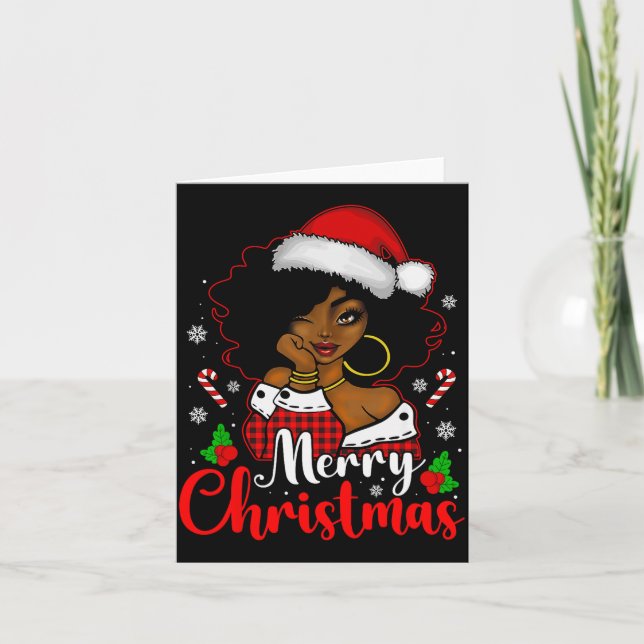 Carte Merry Christmas Black African Girl Santa Hat Xmas  (Devant)