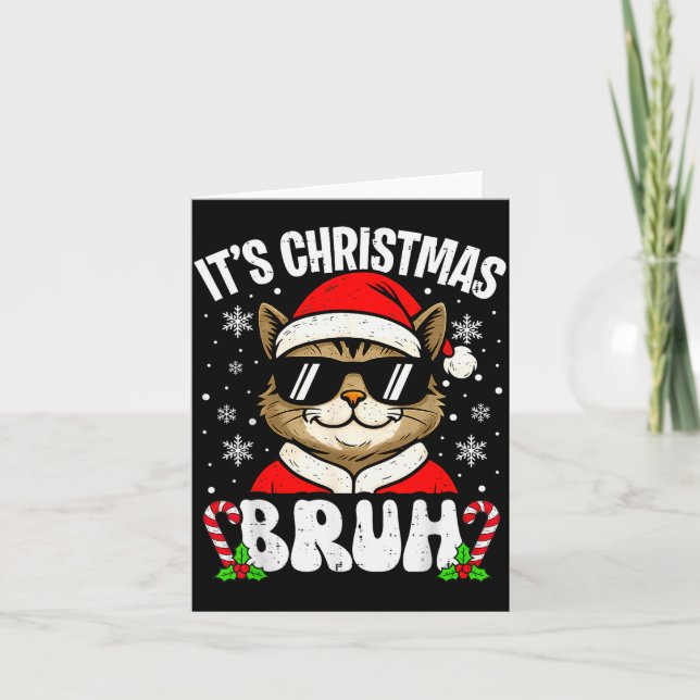 Carte Merry Christmas Bruh Funny Cat Kitten Xmas Men Boy (Devant)