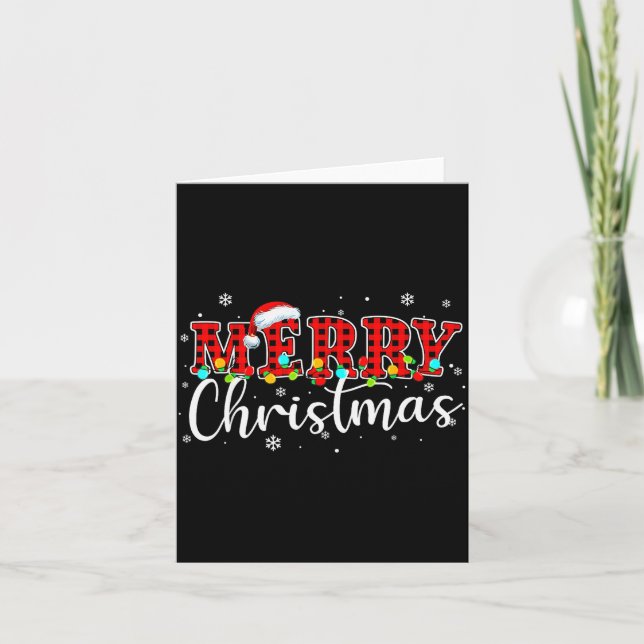 Carte Merry Christmas Buffalo Plaid Red Santa Family Xma (Devant)